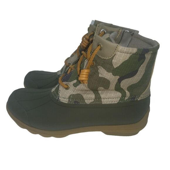 Sperry Saltwater Duck Boots Size 7.5 Olive Camo Wool Blend Upper - Picture 3 of 7